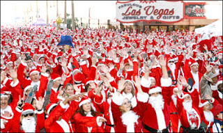a large group of people in santa outfits
