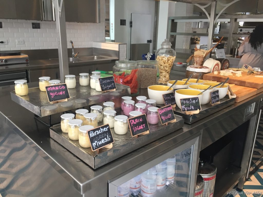 a counter with different food items on it