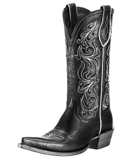 a black cowboy boot with silver embroidery