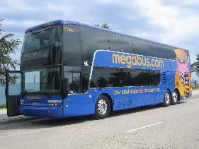 a blue double decker bus