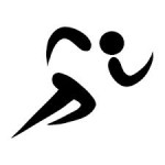 a black and white symbol of a running man