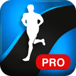 a blue and black app icon with a silhouette of a man running