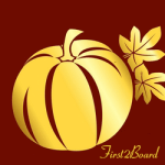 a gold pumpkin with leaves