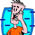 cartoon a cartoon of a man talking on a cell phone