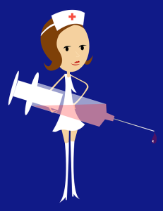 a cartoon nurse holding a syringe