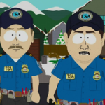 cartoon men in uniform with patches on their faces