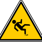 a yellow triangle sign with a person falling