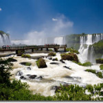 Iguazu Falls over a river with waterfalls