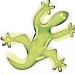 a green lizard with a yellow light