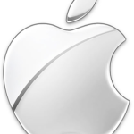 a white apple logo with a bite mark
