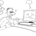 a cartoon of a man at a computer