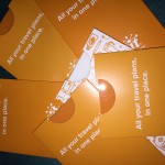 a group of orange cards with white text