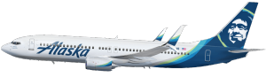a white airplane with blue and green stripes