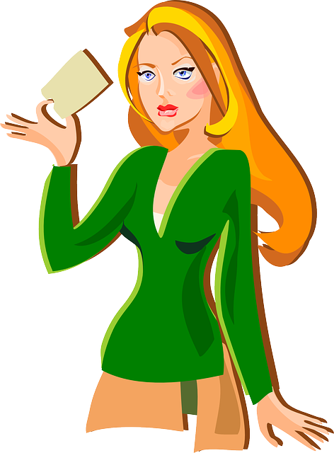 a cartoon of a woman holding a card