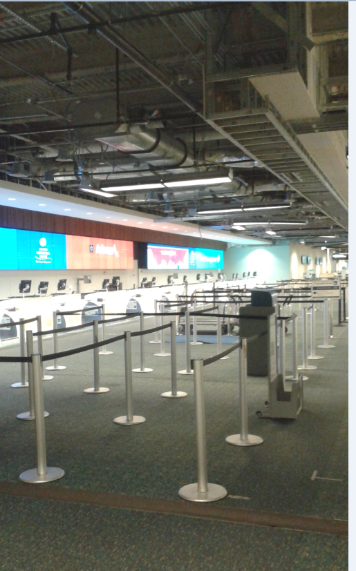 a row of barriers in a terminal