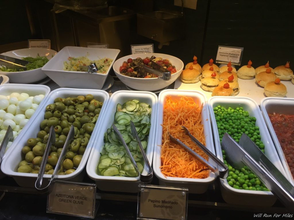 a buffet with different types of food