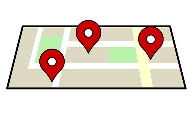 a map with red pin pointers