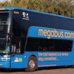 a blue and orange bus