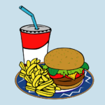 a hamburger and fries on a plate with a drink