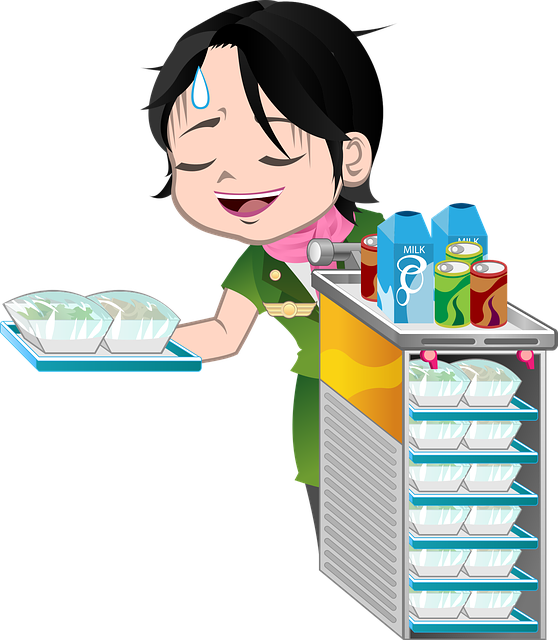 a cartoon of a woman holding a tray of food