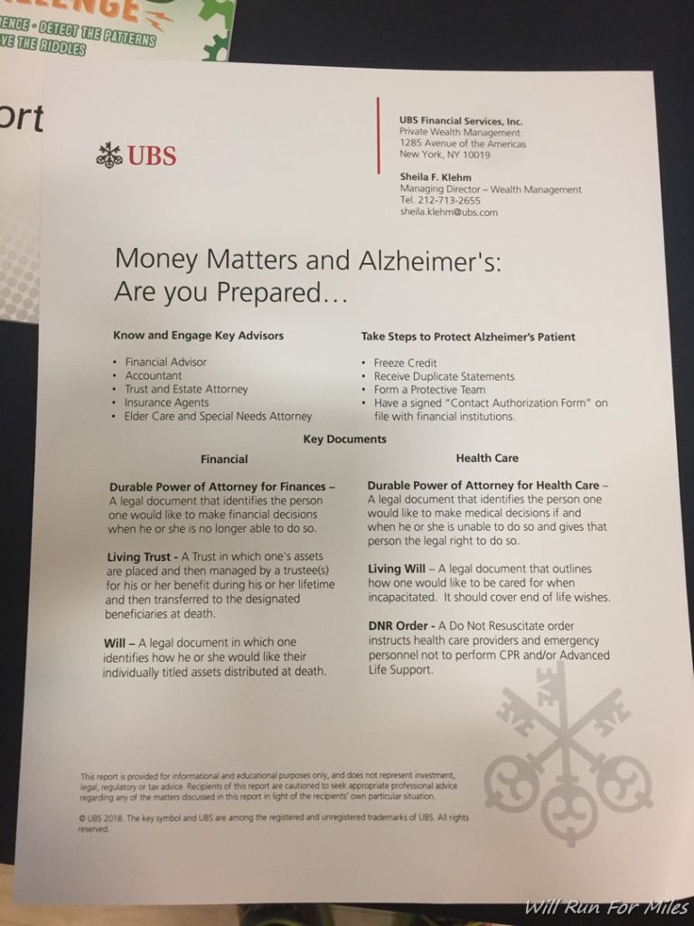 Move for Minds Alzheimer's Prevention Financial Signs