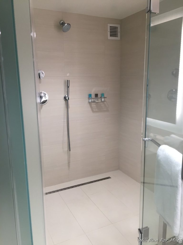 a shower with a glass door