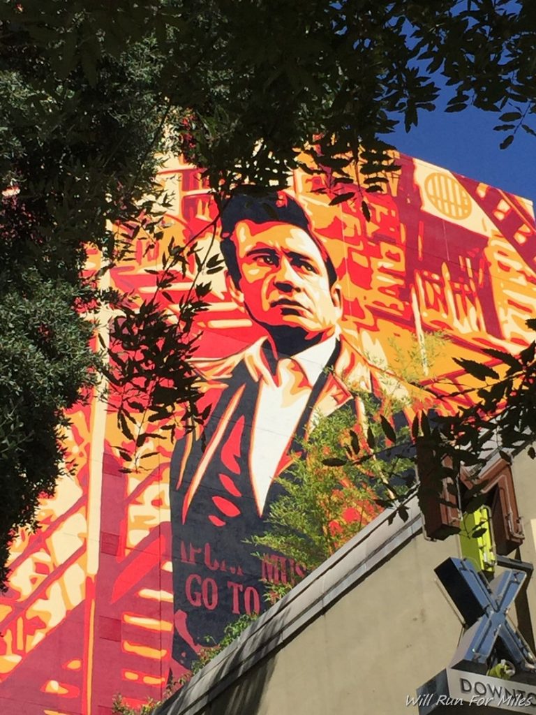 a mural of a man on a building