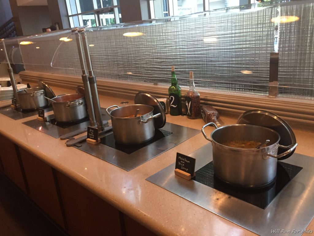 a kitchen with pots and pans