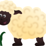 a cartoon sheep with a flower