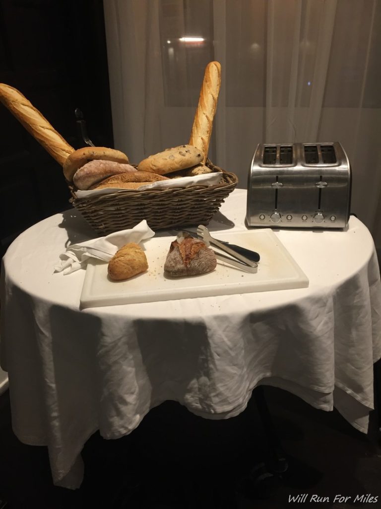 a basket of bread on a table