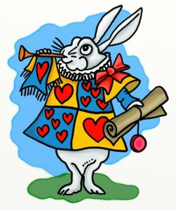 a cartoon of a rabbit with a trumpet and a sheet of paper