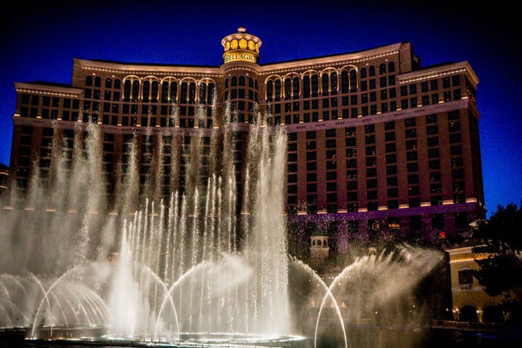 a water fountains in front of Bellagio