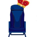 a blue chair with a crown on it