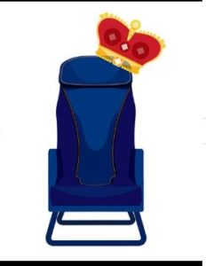 a blue chair with a crown on it