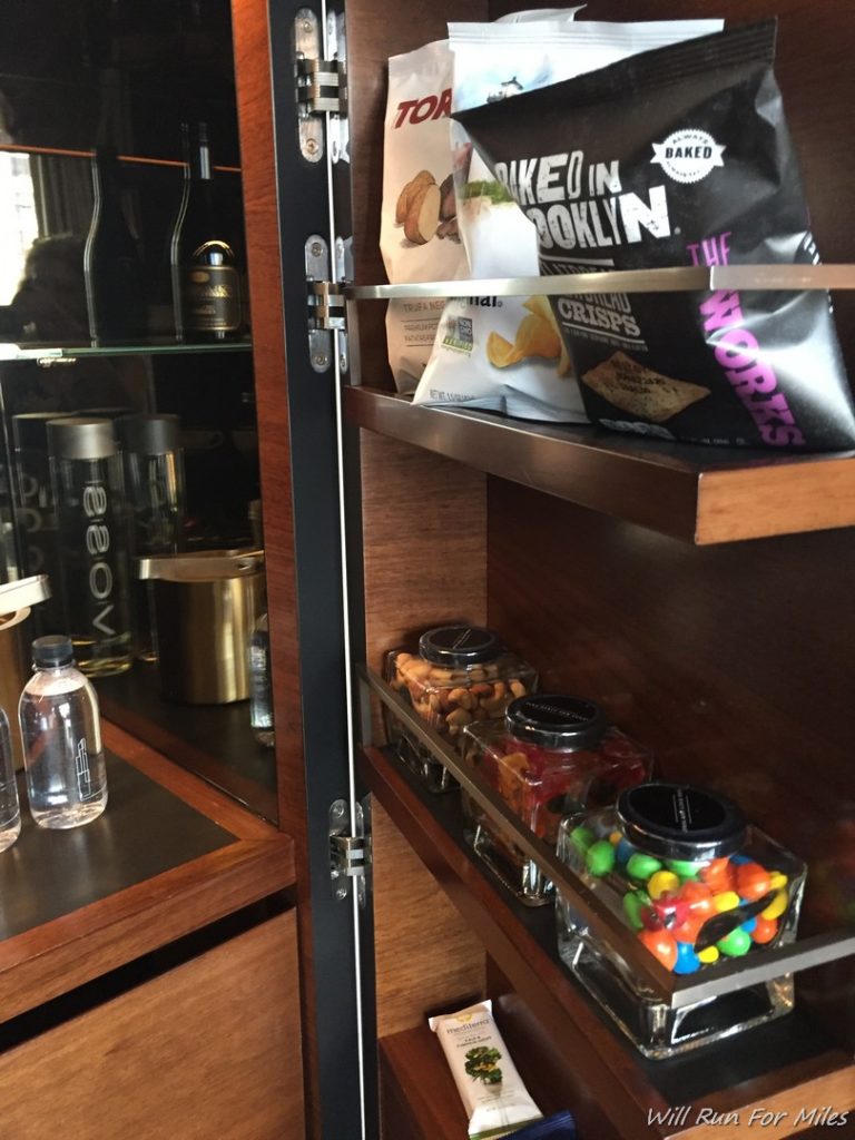 a shelf with food on it