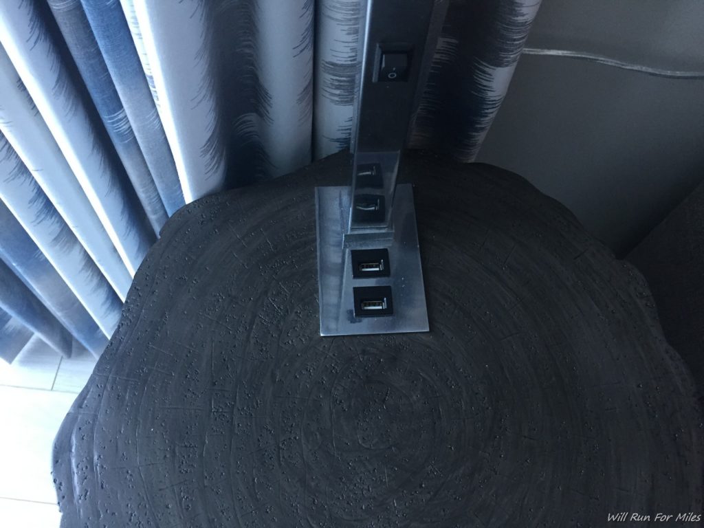 a table with a power outlet on it