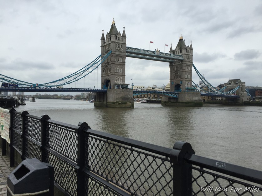 Tower Bridge over water with a fence