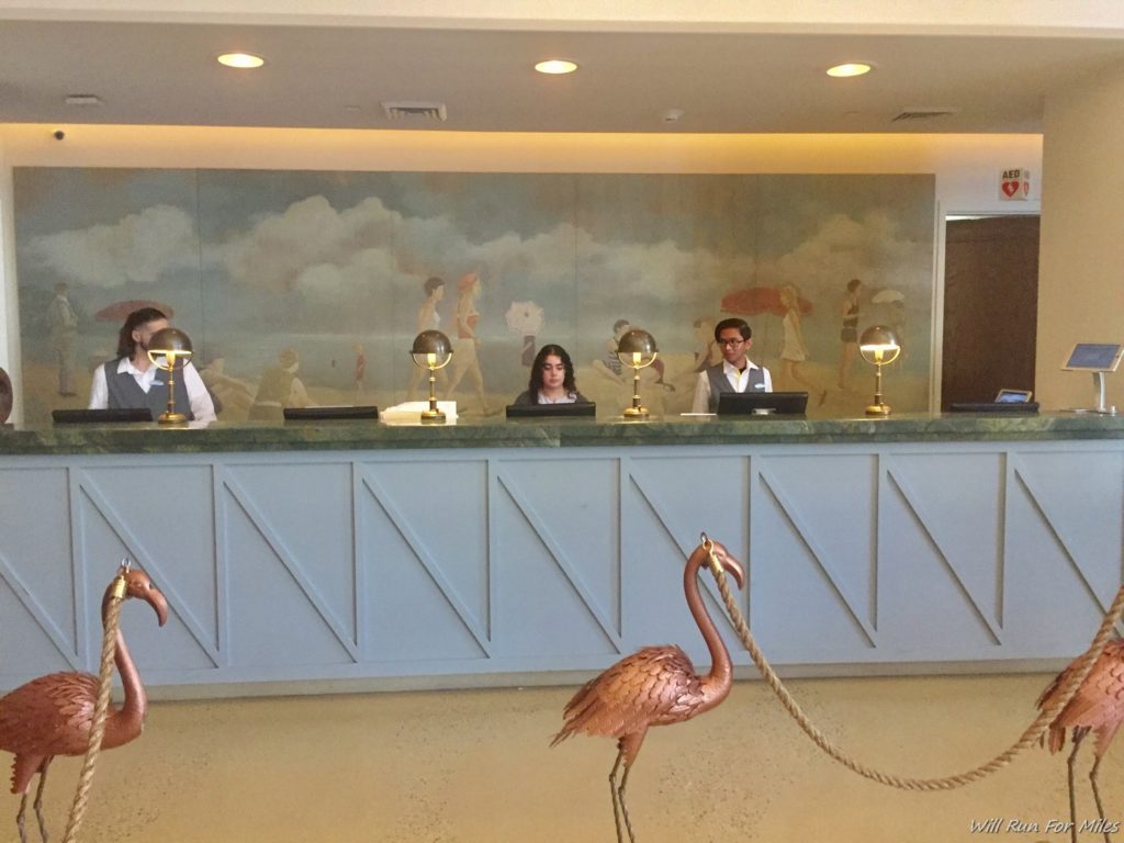 a group of people at a reception desk