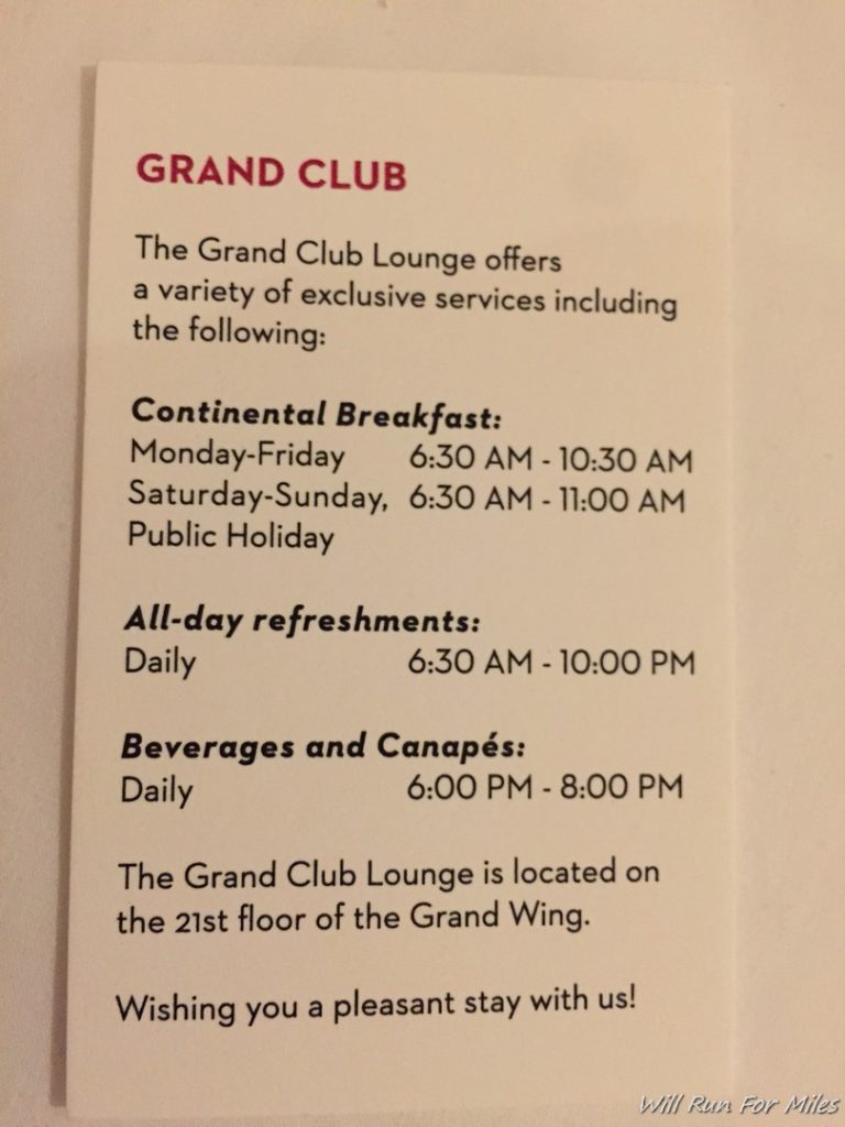 a menu of a hotel