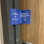 a blue sign on a door