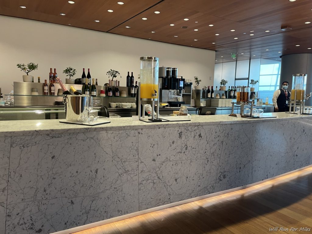 a counter with drinks in it