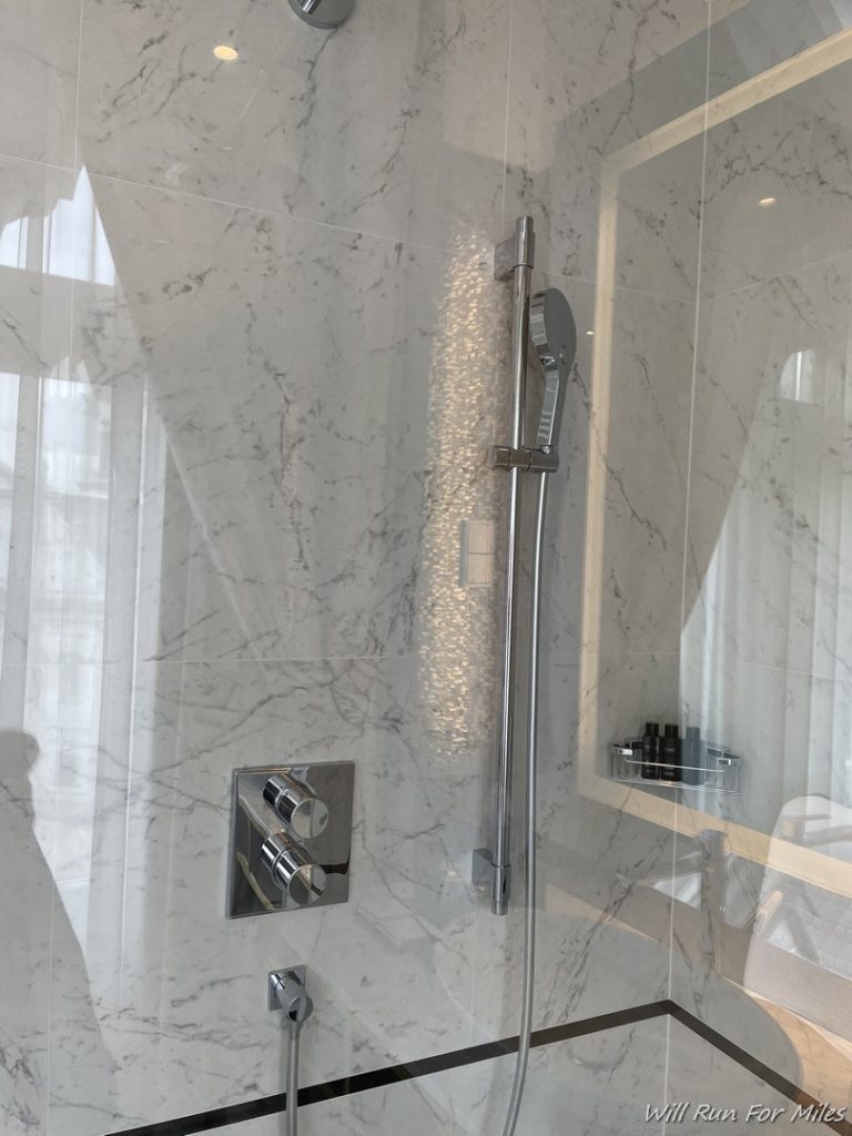 a shower with a glass door