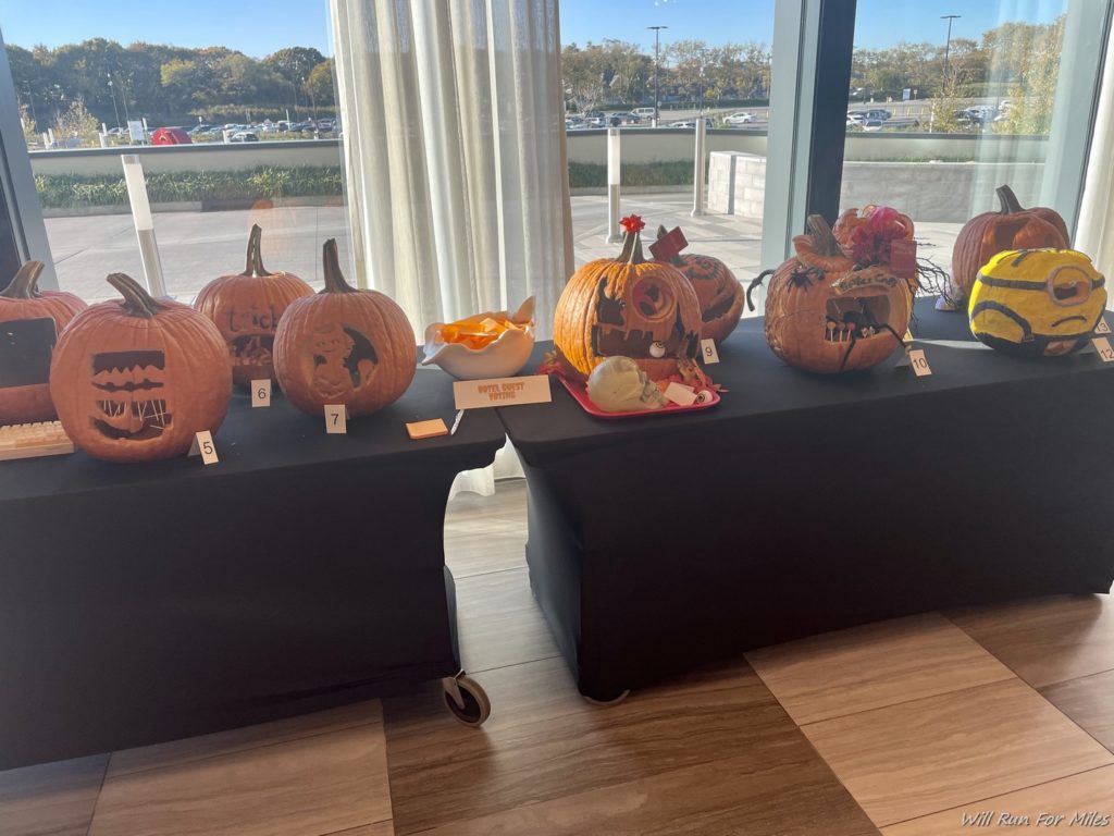 a group of pumpkins on a table