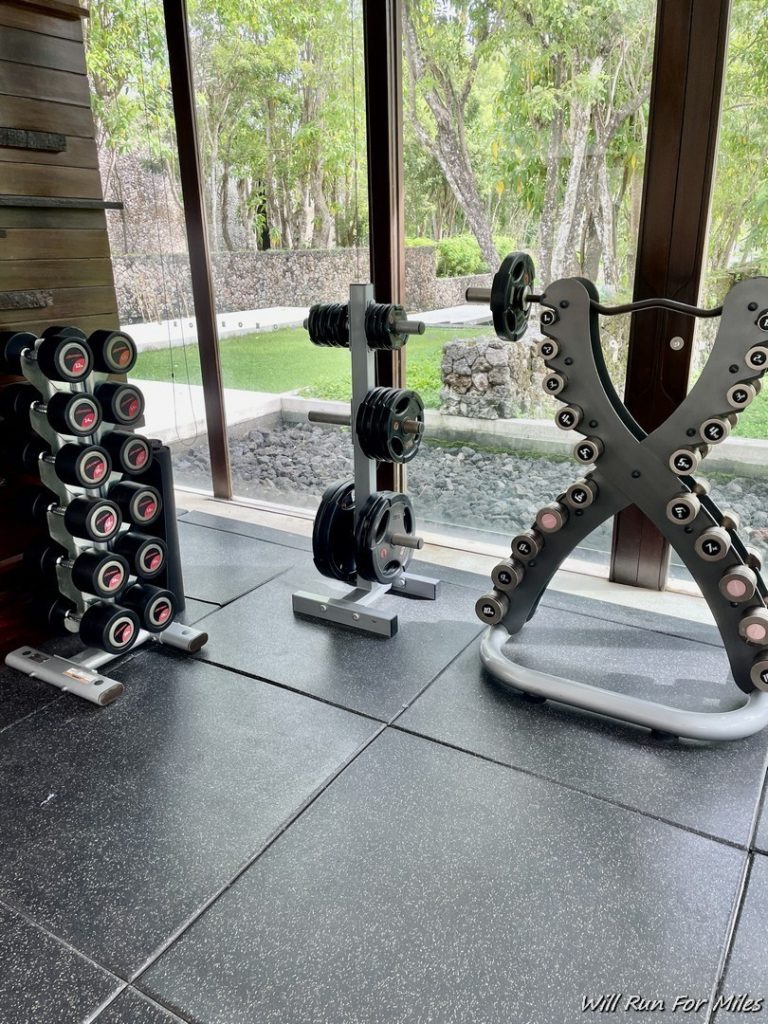 a group of weights on a floor