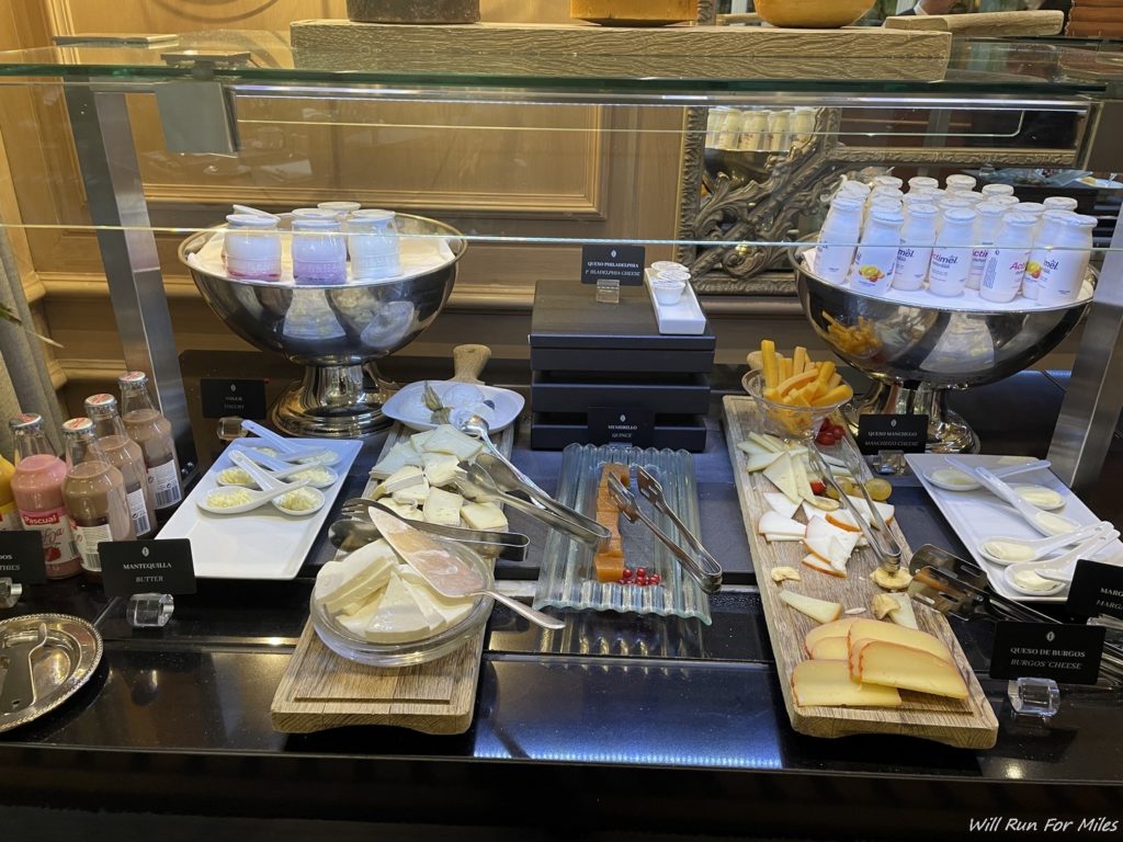 a buffet with different types of cheese