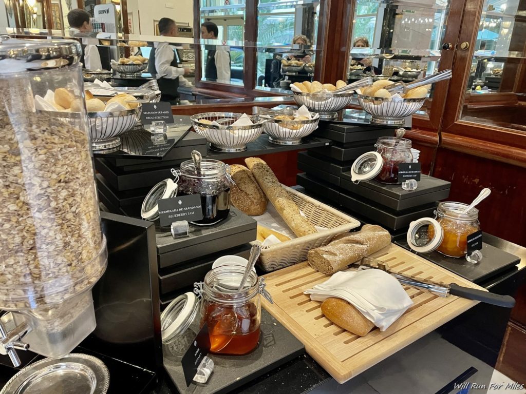 a display of bread and other food items