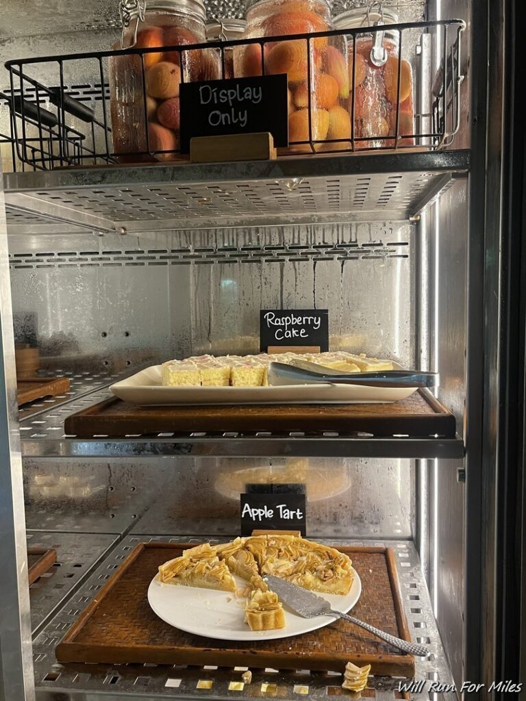 a display case with food on it