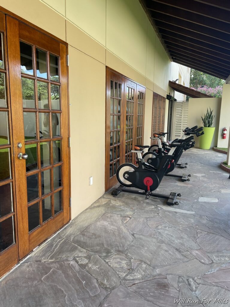 exercise bikes on a patio