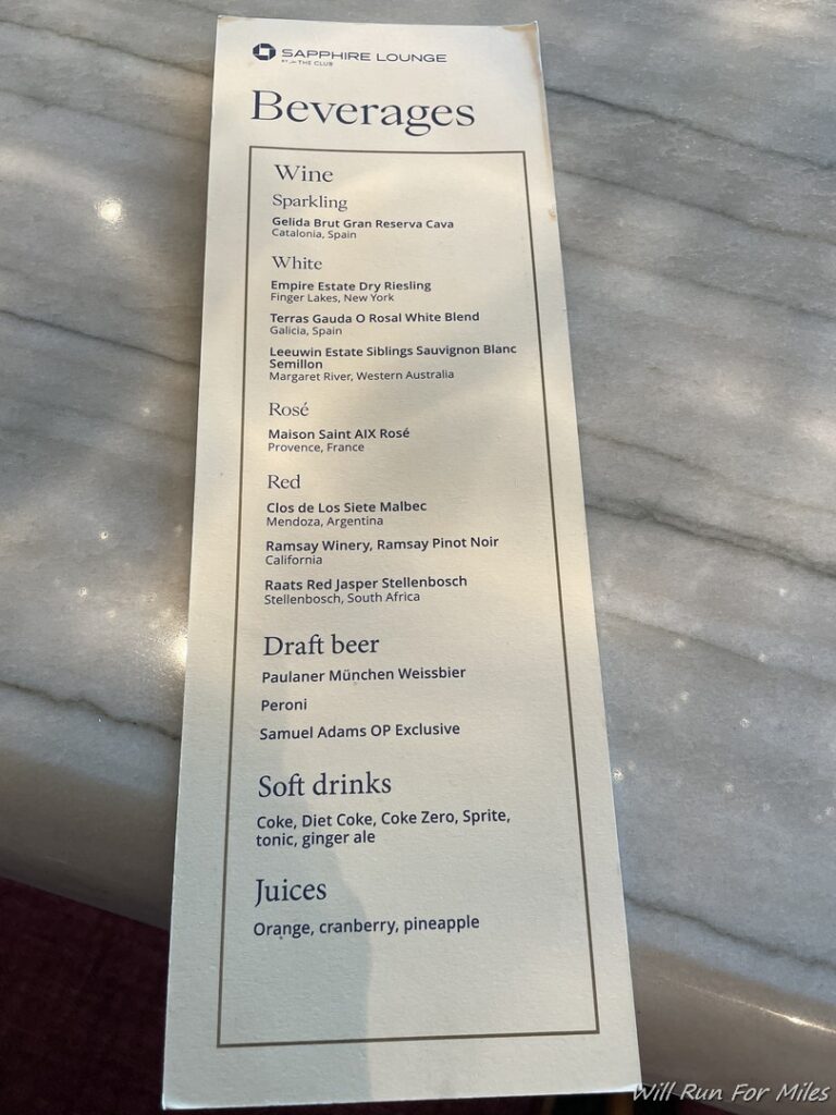 a menu on a marble surface