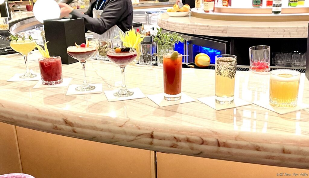 a group of drinks on a counter